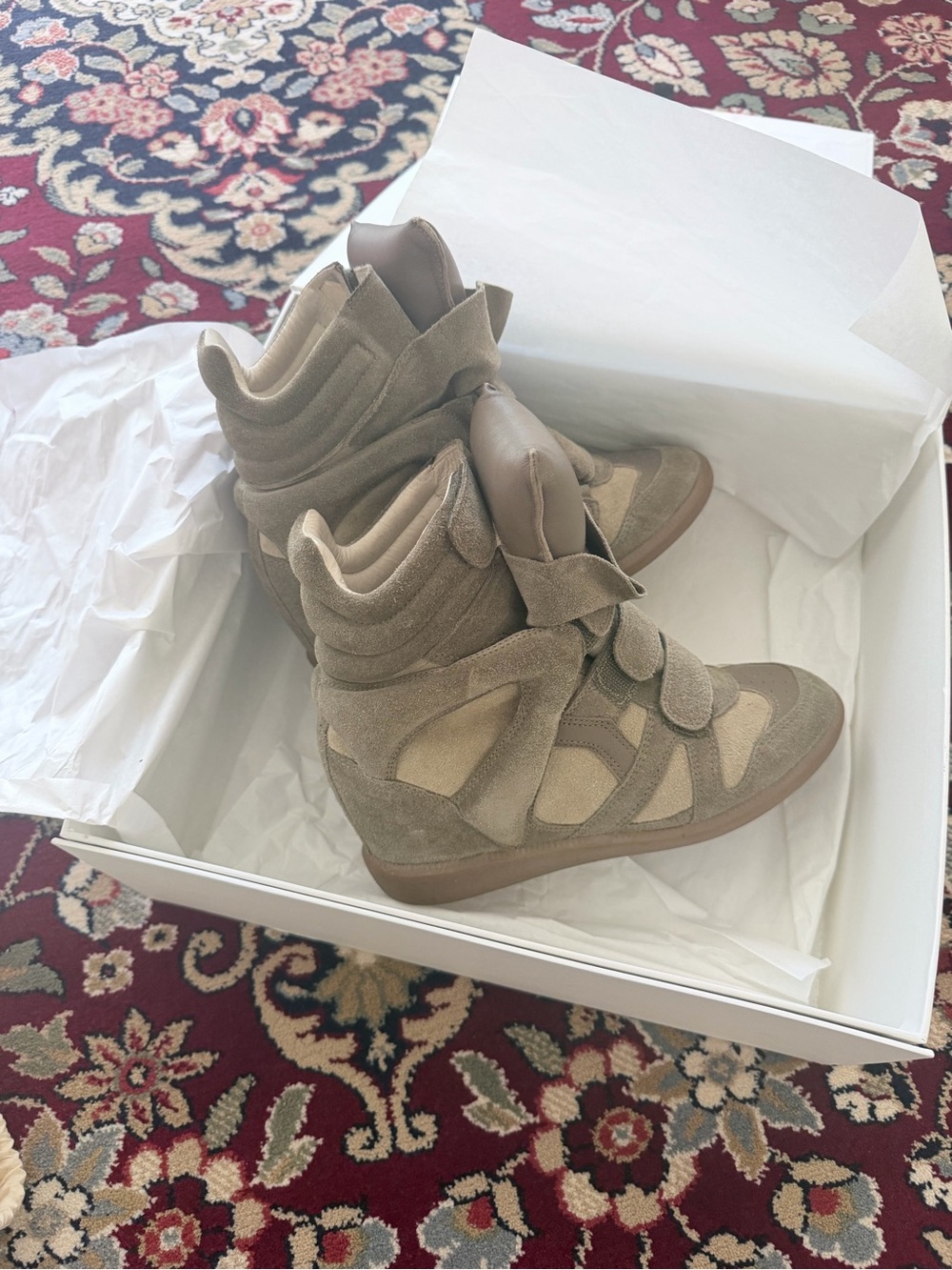 Isabel Marant Taupe High-Top Suede Wedge Sneakers